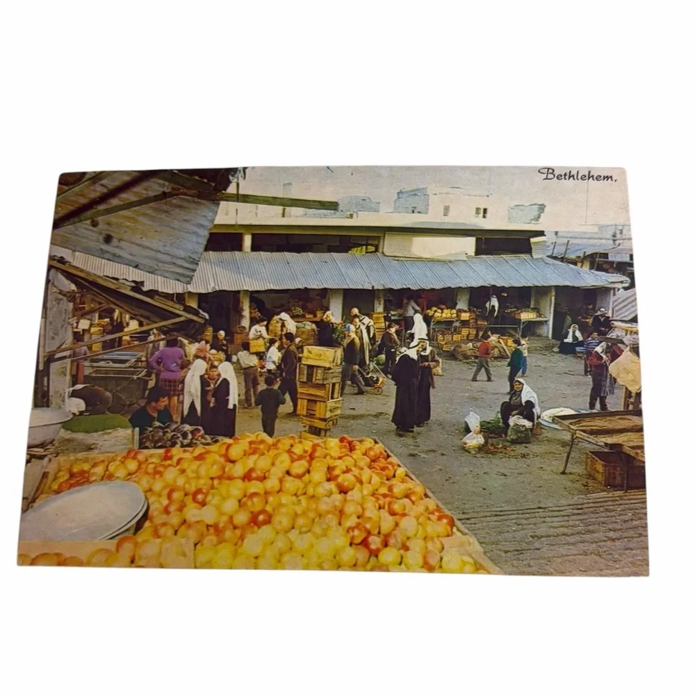 Vintage Bethlehem Market Postcard – Lively Street Scene, Middle East